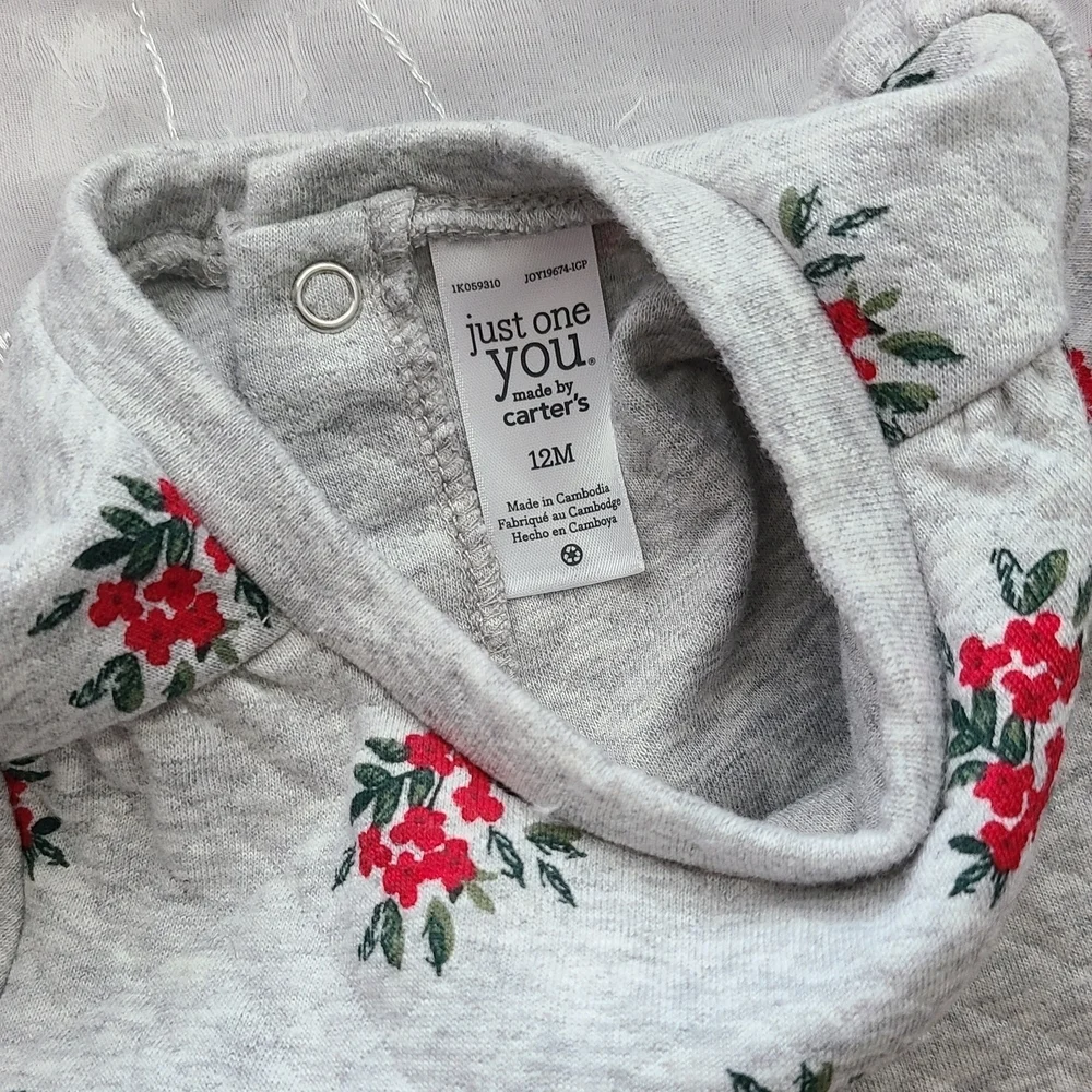 Carters Christmas Girl 12 Month Floral Quilted Top and Red Leggings Set Girly